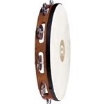Meinl 10" Traditional Wood Tambourine - Single Row, Nickel-plated Steel Jingles, Goatskin Head